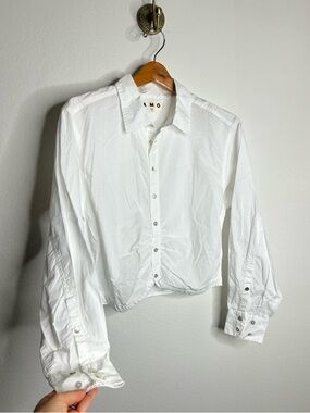 AMO White Cotton Poplin Long Sleeve Cropped Button Down Top Size Small